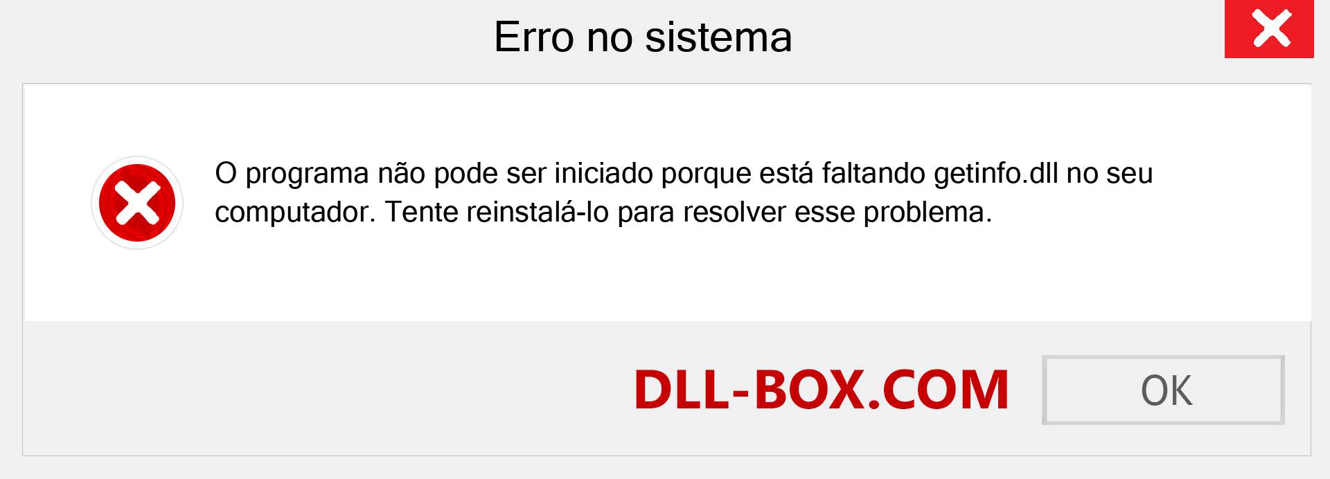 Arquivo getinfo.dll ausente ?. Download para Windows 7, 8, 10 - Correção de erro ausente getinfo dll no Windows, fotos, imagens